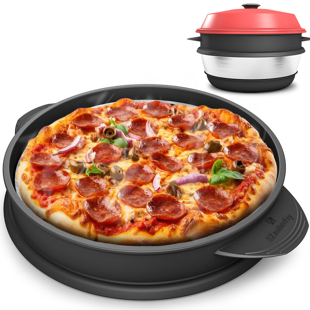 Aufgrund starker Nachfrage: Lieferung ab dem 20.06.2025 – jetzt vorbestellen! - ZauberFry Pizzaaufsatz kompatibel mit Omnia Camping Backofen – Vollflächiger Backeinsatz aus Edelstahl & Silikon – Lebensmittelecht – Kein Loch in der Mitte – Für Pizza