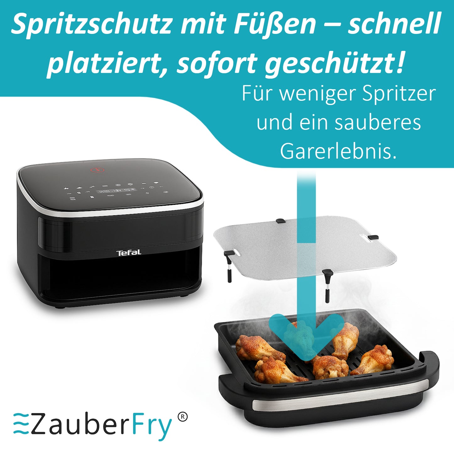ZauberFry Spritzschutz, Effektiver Fettspritzschutz kompatibel mit Tefal Easy Fry XL Surface Heißluftfritteuse, Zubehör, Schutz für Heizspirale und Ventilator