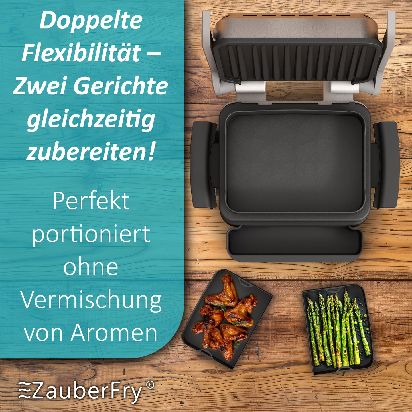 ZauberFry Backschalenteiler kompatibel mit Tefal OptiGrill, Elite, Plus +, Elite Plus, 4in1, 2in1 - 2 x Backschaleneinsatz aus Silikon, Zubehör, Backform