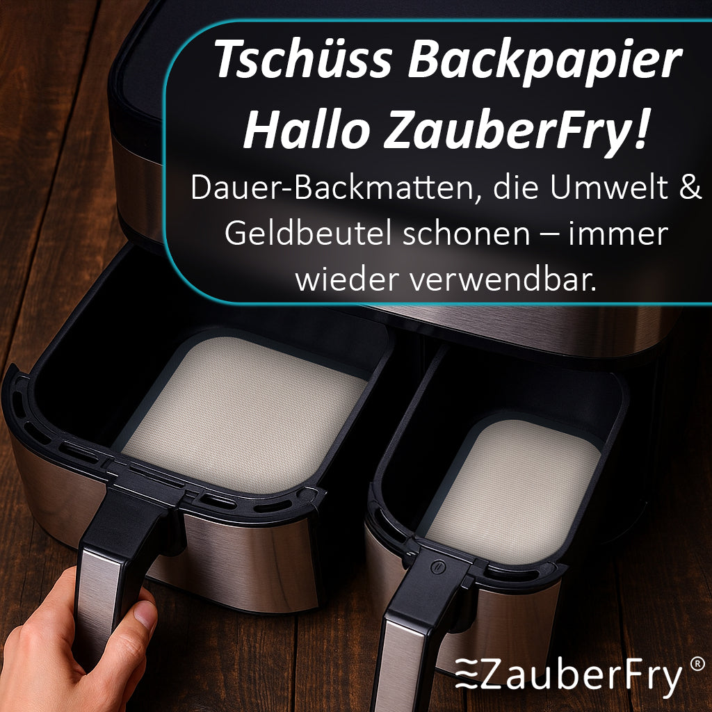2 x ZauberFry Dauerbackmatte Silikon Backmatte kompatibel mit Tefal Dual Easy Fry XXL 11L Heißluftfritteuse EY9428 / EY942BE0 Antihaft, Silikonmatte, Lebensmittelecht und Hitzebeständig, Zubehör