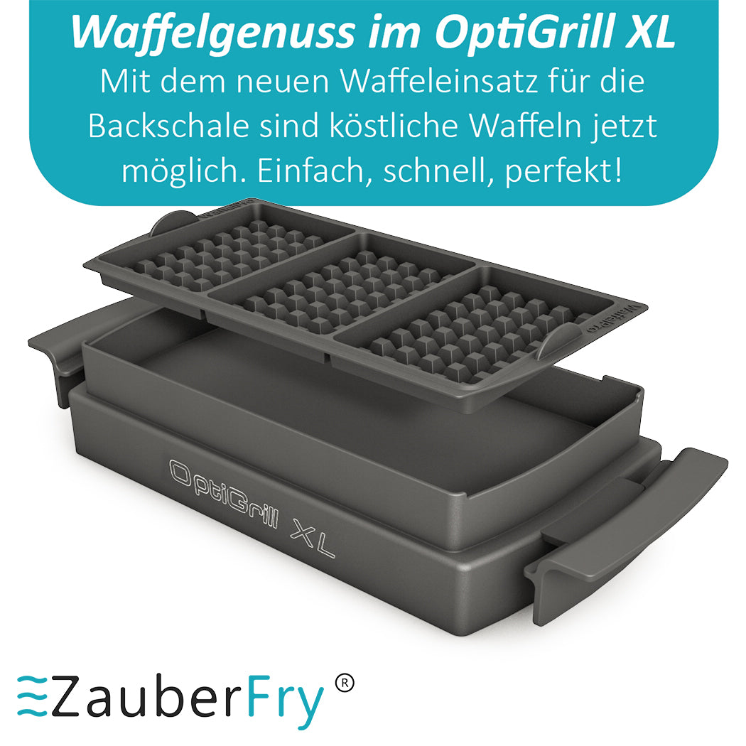 ZauberFry Waffeleinsatz kompatibel mit Tefal OptiGrill XL, Elite XL, Plus + XL, Elite Plus XL, Backschaleneinsatz aus Silikon, Belgische Waffeln, Zubehör