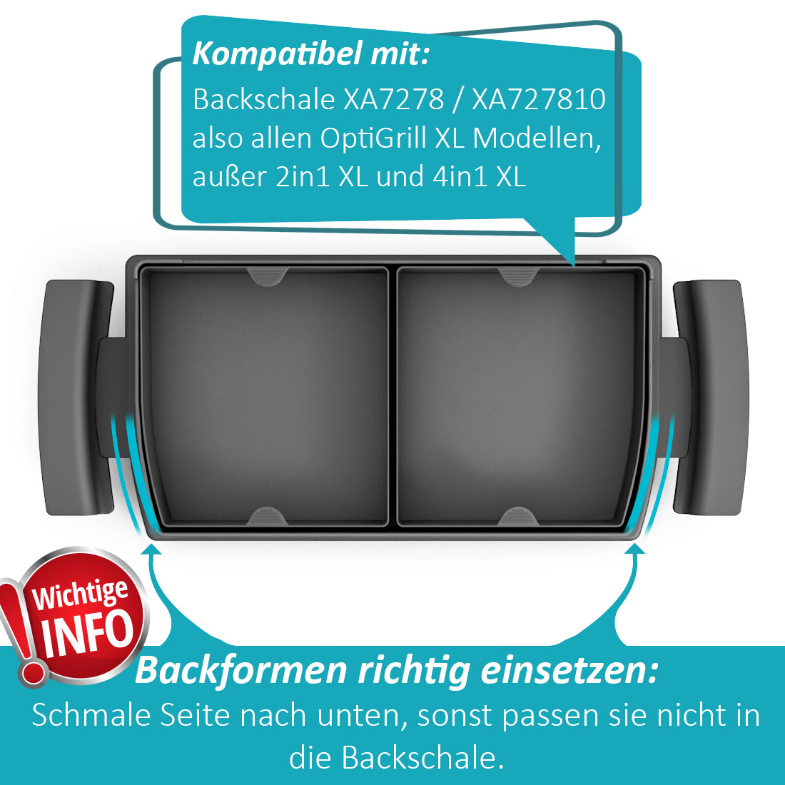 ZauberFry Backschalenteiler kompatibel mit Tefal OptiGrill XL, Elite XL, Plus + XL, Elite Plus XL, 2 x Backschaleneinsatz aus Silikon, Zubehör, Backform