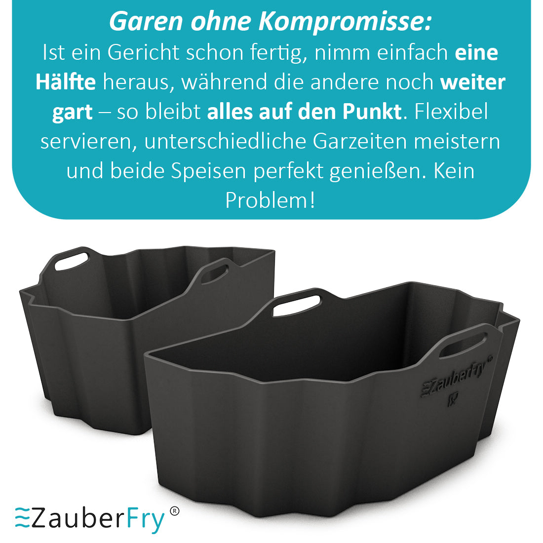 ZauberFry DUAL Silikonform für Heißluftfritteuse AirFryer kompatibel mit Philips, Cosori und viele mehr, Lebensmittelecht, Temperaturbeständig, anstelle Backpapier, Backform, Silikoneinsatz, Zubehör