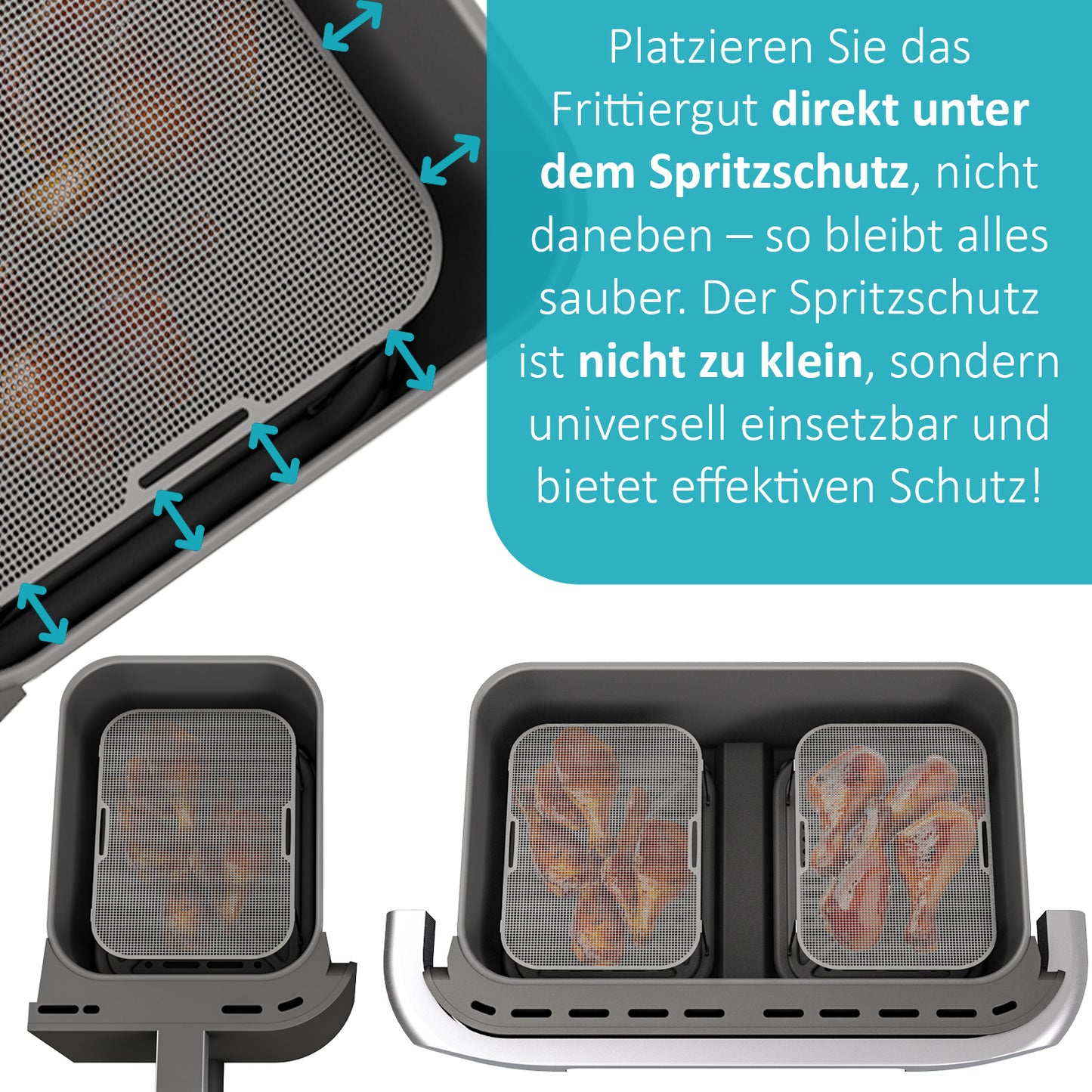 2x ZauberFry Spritzschutz, NEUE VERSION mit Gummifüßen, Effektiver Fettspritzschutz, kompatibel mit Ninja AF300EU, AF500EU, SL400EU und vielen weiteren Heißluftfritteusen, Zubehör