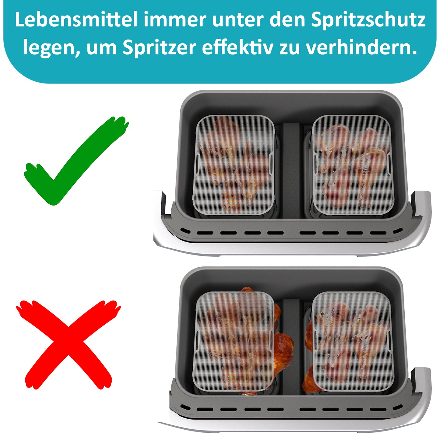 2x ZauberFry Spritzschutz, NEUE VERSION mit Gummifüßen, Effektiver Fettspritzschutz, kompatibel mit Ninja AF300EU, AF500EU, SL400EU und vielen weiteren Heißluftfritteusen, Zubehör