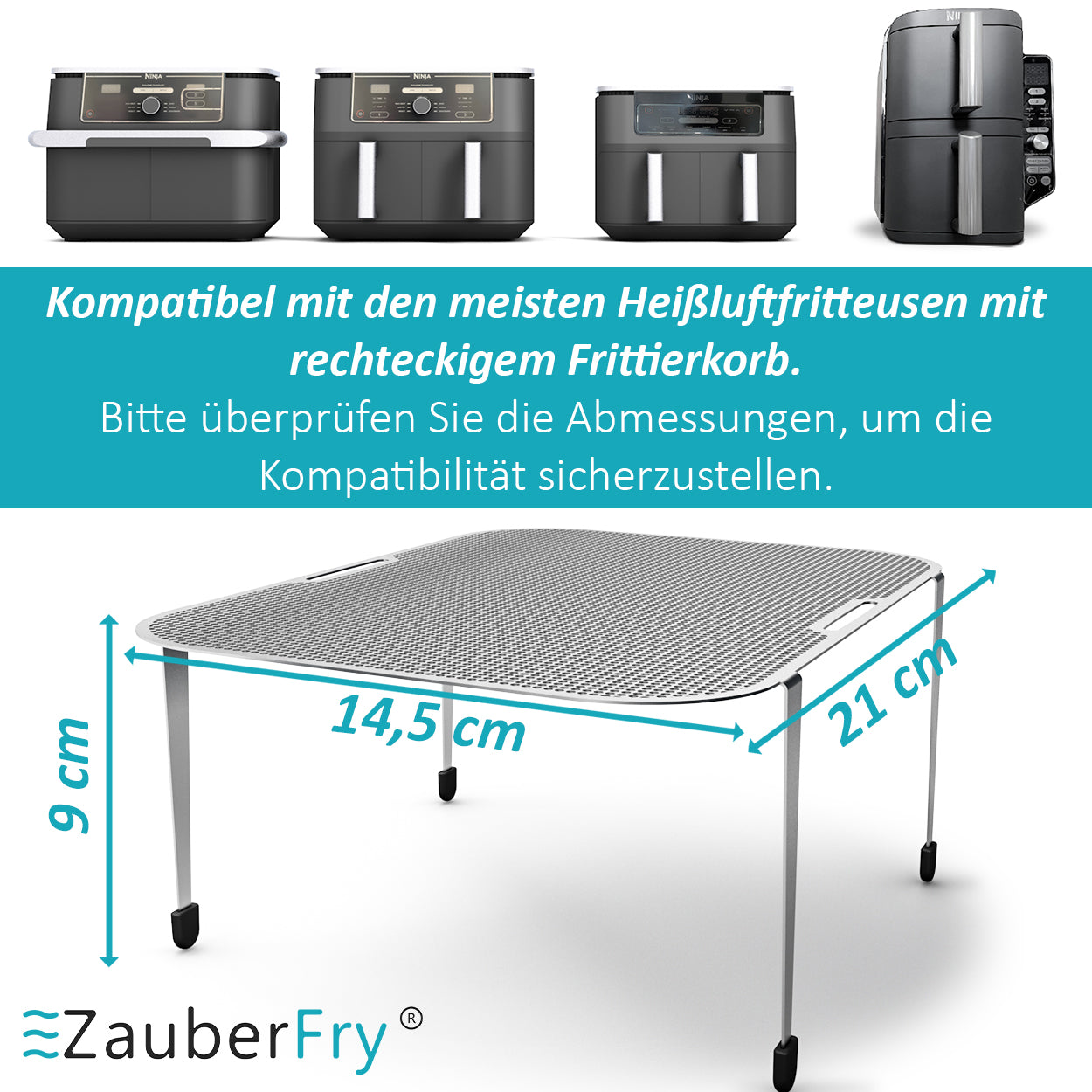 2x ZauberFry Spritzschutz, NEUE VERSION mit Gummifüßen, Effektiver Fettspritzschutz, kompatibel mit Ninja AF300EU, AF500EU, SL400EU und vielen weiteren Heißluftfritteusen, Zubehör