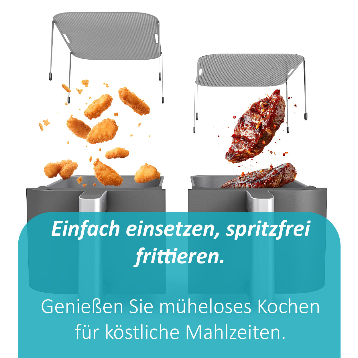 2x ZauberFry Spritzschutz, NEUE VERSION mit Gummifüßen, Effektiver Fettspritzschutz, kompatibel mit Ninja AF300EU, AF500EU, SL400EU und vielen weiteren Heißluftfritteusen, Zubehör
