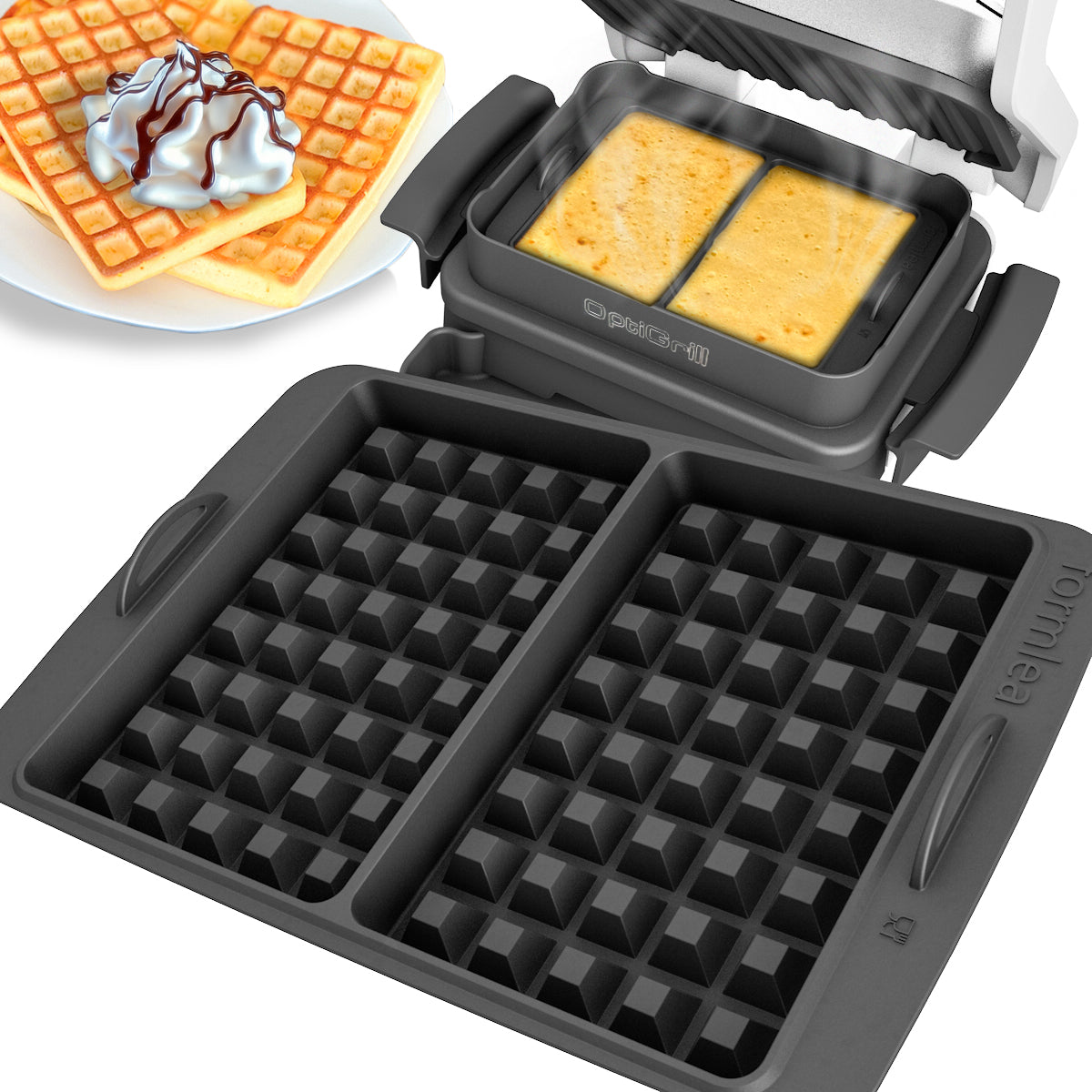 Waffeleinsatz kompatibel mit Tefal OptiGrill Standardmodellen, 4in1, 2in1, Elite, Plus +, Backschaleneinsatz aus Silikon, Belgische Waffeln, Waffel, Zubehör