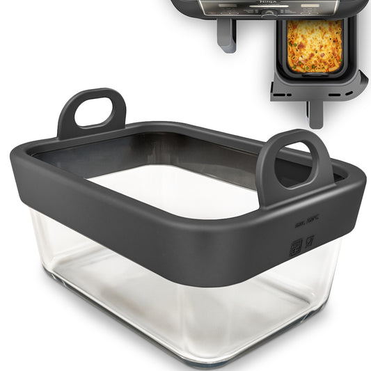 Glas Auflaufform für Airfryer mit Silikongriffen für Cosori, Ninja, Philips uvm