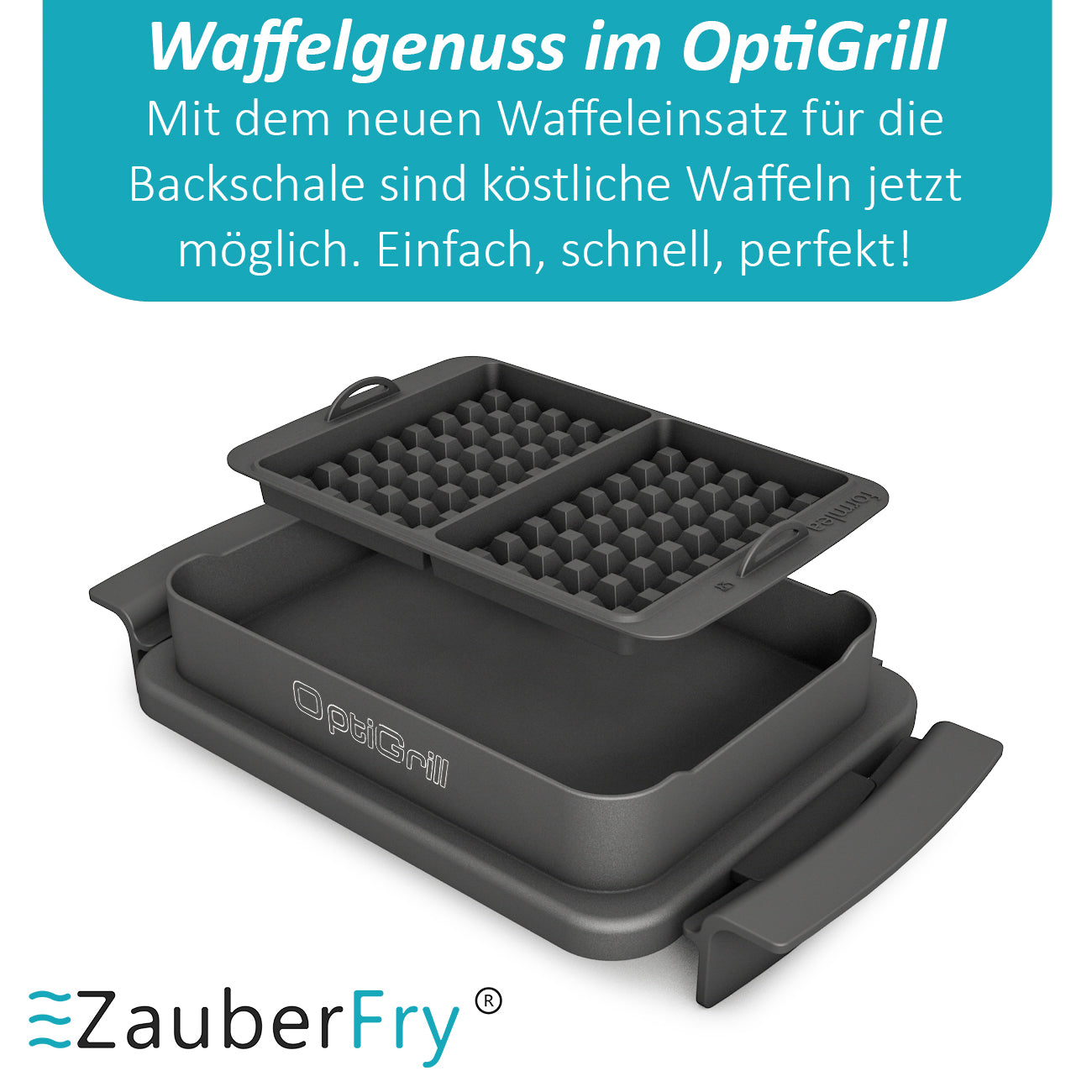 Waffeleinsatz kompatibel mit Tefal OptiGrill Standardmodellen, 4in1, 2in1, Elite, Plus +, Backschaleneinsatz aus Silikon, Belgische Waffeln, Waffel, Zubehör