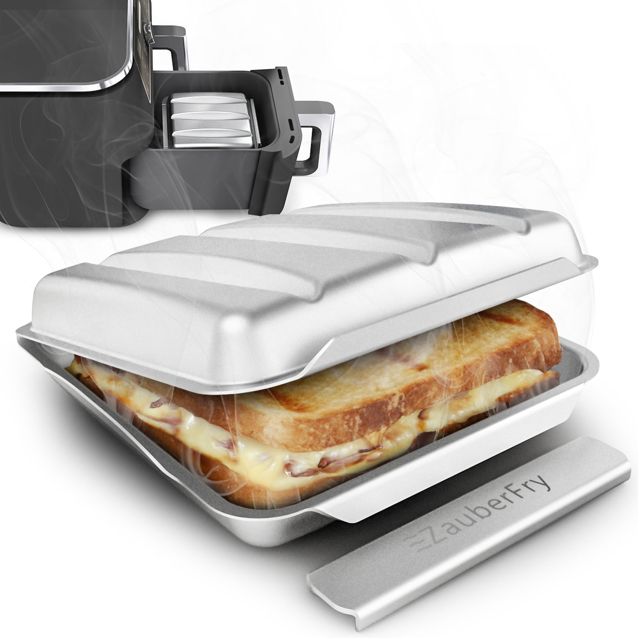 Aufgrund hoher Nachfrage – Lieferung ab 29.12.2025 - ZauberFry Sandwichmaker - kompatibel mit Ninja, Cosori, Philips, Tefal u. v. m. Heißluftfritteusen, Airfryer, Toastie- & Panini-Form, Zubehör, Sandwich