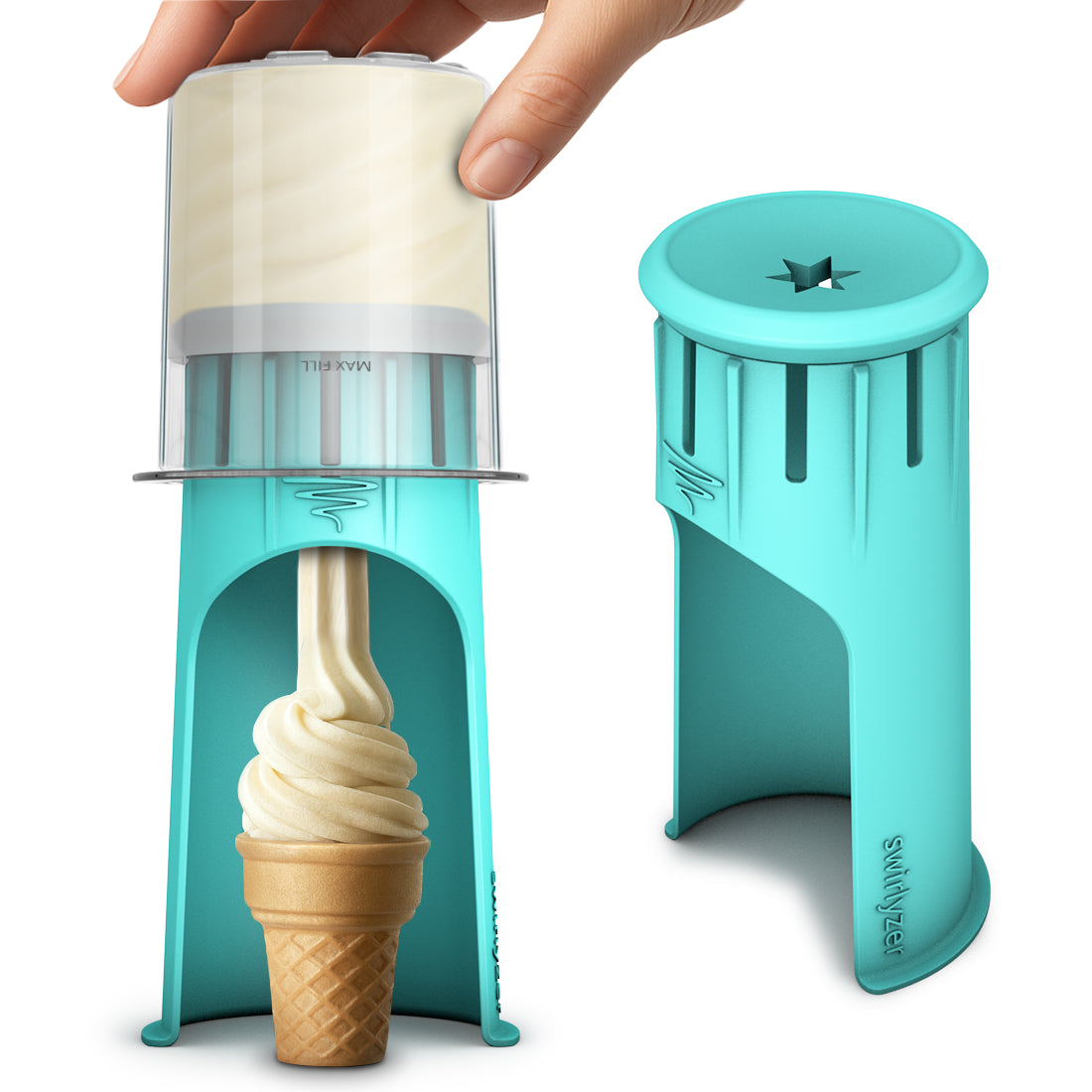 VORBESTELLUNG! AUFGRUND STARKER NACHFRAGE! VERSAND AM 26.09.2025  Swirlyzer® Softeis Maker für Ninja Creami NC299EU NC300EU NC301EU, NC500EU, Deluxe NC501EU | zum Patent angemeldete Innovation | Einfacher Softeis-Spender für Zuhause | BPA Frei | Zubehör