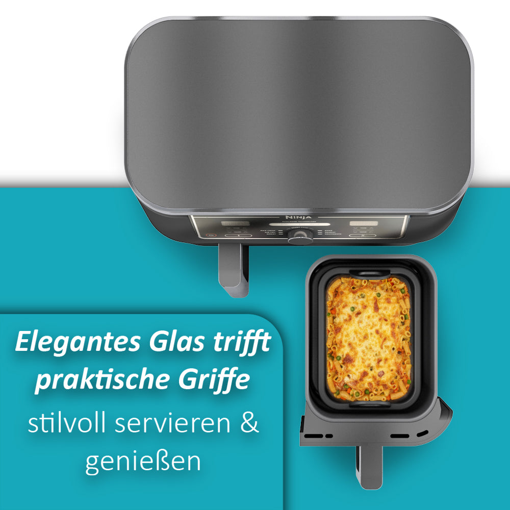 Glas Auflaufform für Airfryer mit Silikongriffen für Cosori, Ninja, Philips uvm