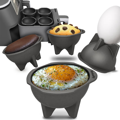 4x ZauberFry Pochiereinsätze – Multifunktional, Eierkocher, Muffins & Kuchen, Kompatibel mit Ninja AF400EU, AF451EU, AF500DE, SL400EU Heißluftfritteuse, Lebensmittelecht & Hitzebeständig