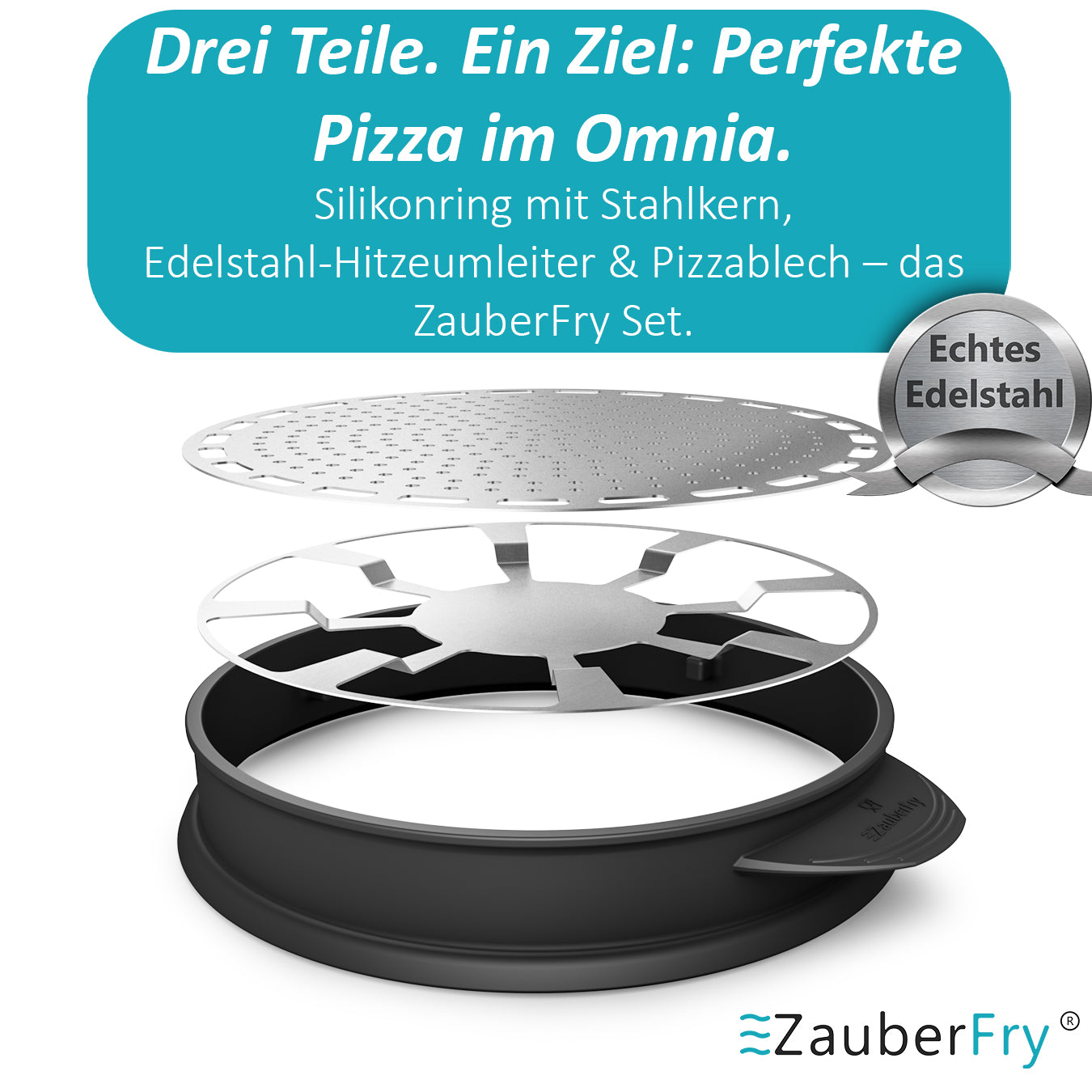 Aufgrund starker Nachfrage: Lieferung ab dem 20.06.2025 – jetzt vorbestellen! - ZauberFry Pizzaaufsatz kompatibel mit Omnia Camping Backofen – Vollflächiger Backeinsatz aus Edelstahl & Silikon – Lebensmittelecht – Kein Loch in der Mitte – Für Pizza