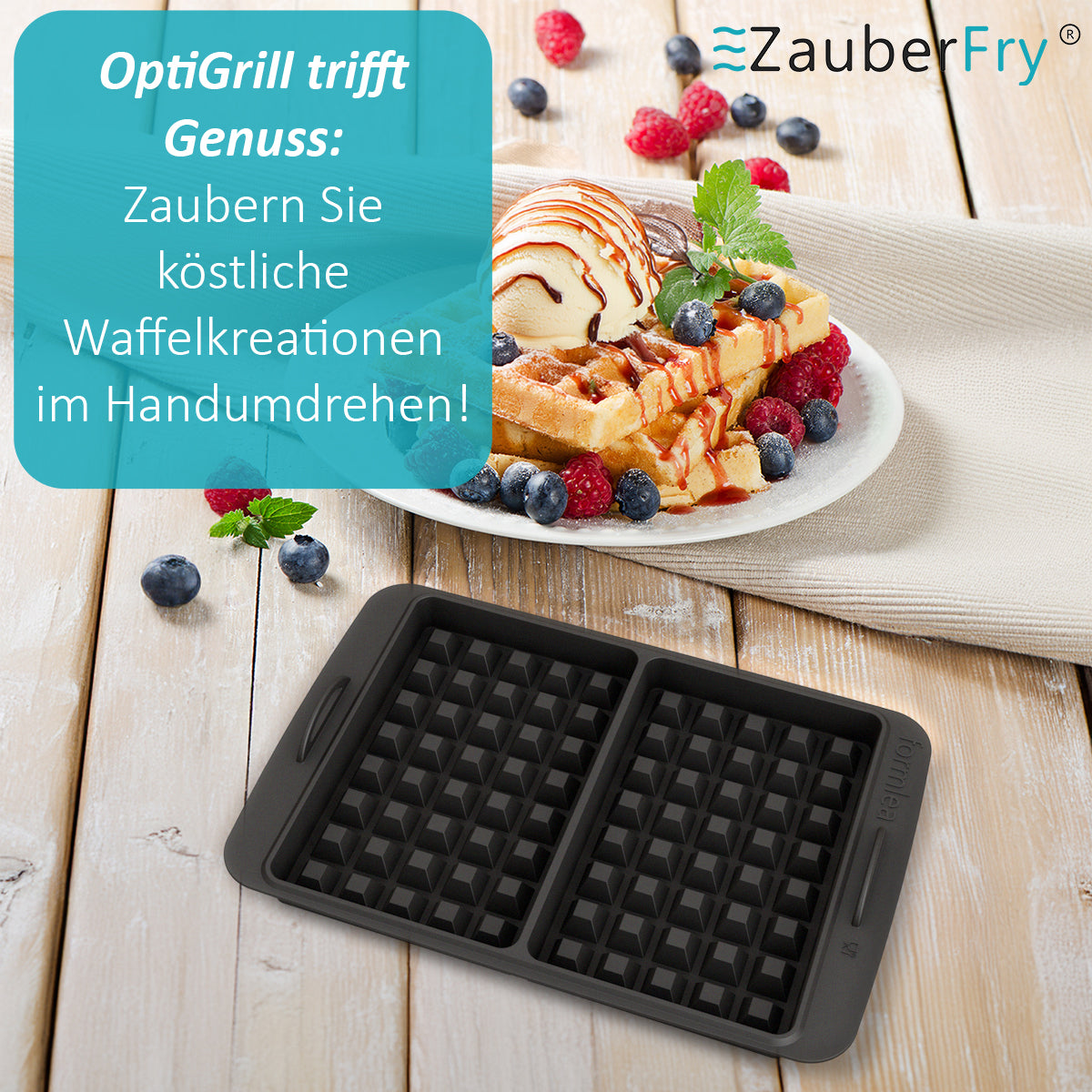 Waffeleinsatz kompatibel mit Tefal OptiGrill Standardmodellen, 4in1, 2in1, Elite, Plus +, Backschaleneinsatz aus Silikon, Belgische Waffeln, Waffel, Zubehör