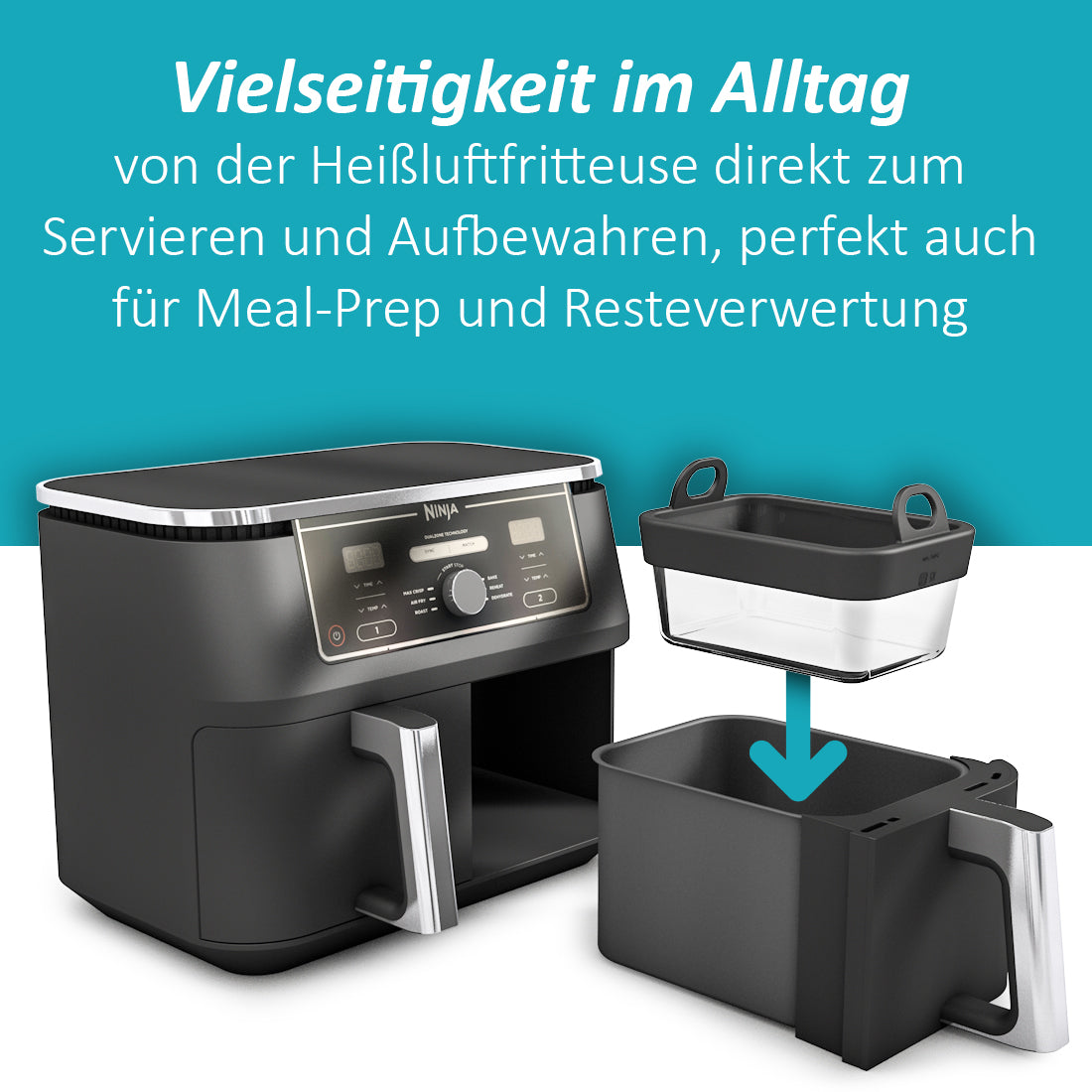 Glas Auflaufform für Airfryer mit Silikongriffen für Cosori, Ninja, Philips uvm