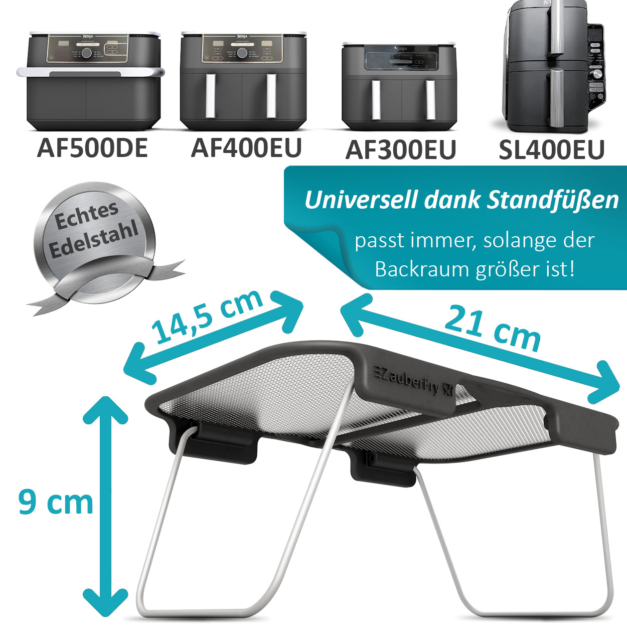 2x ZauberFry Universeller Spritzschutz mit abnehmbaren Füßen, effektiver Fettspritzschutz, kompatibel mit Ninja AF300EU, AF500EU, SL400EU und vielen weiteren Heißluftfritteusen, Zubehör