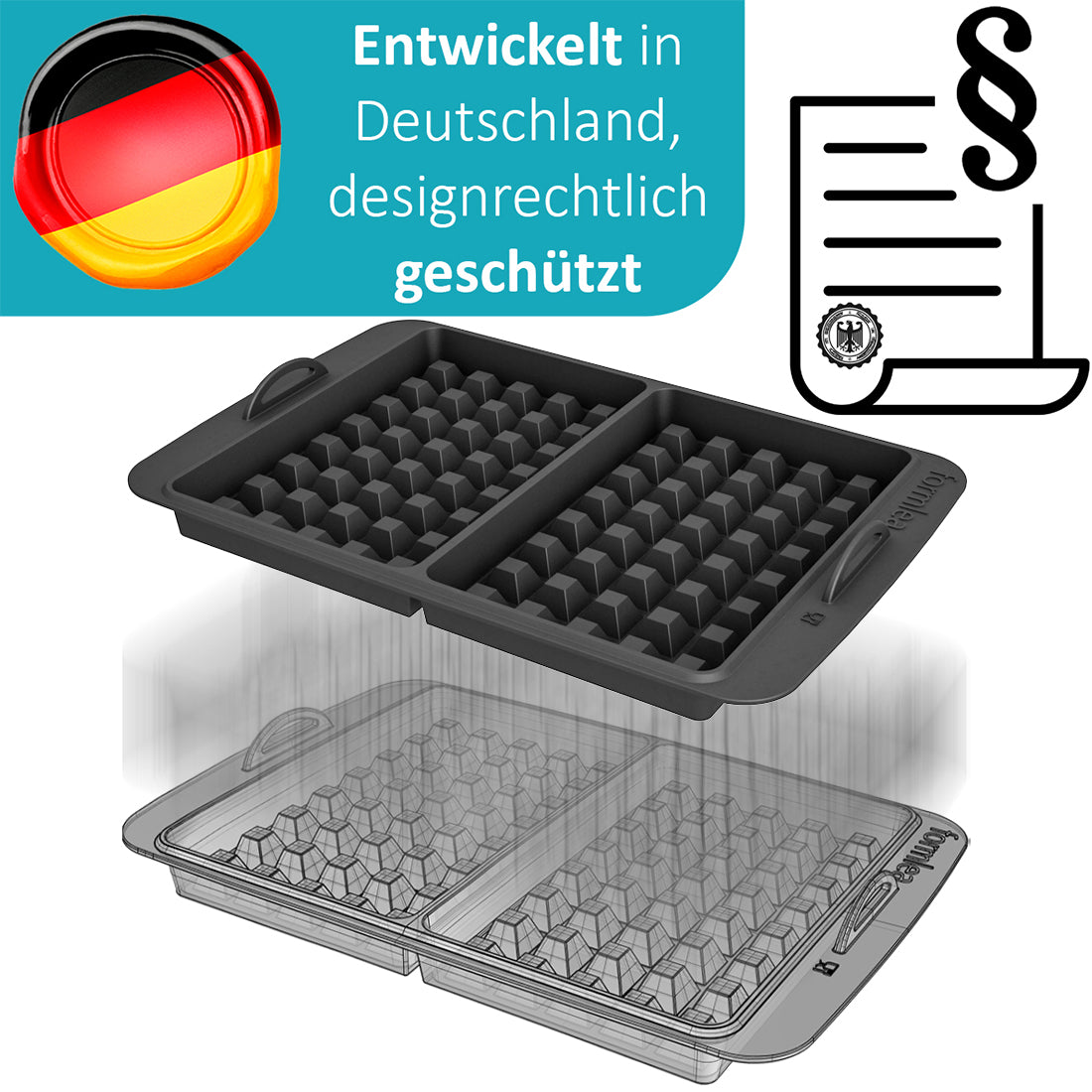 Waffeleinsatz kompatibel mit Tefal OptiGrill Standardmodellen, 4in1, 2in1, Elite, Plus +, Backschaleneinsatz aus Silikon, Belgische Waffeln, Waffel, Zubehör