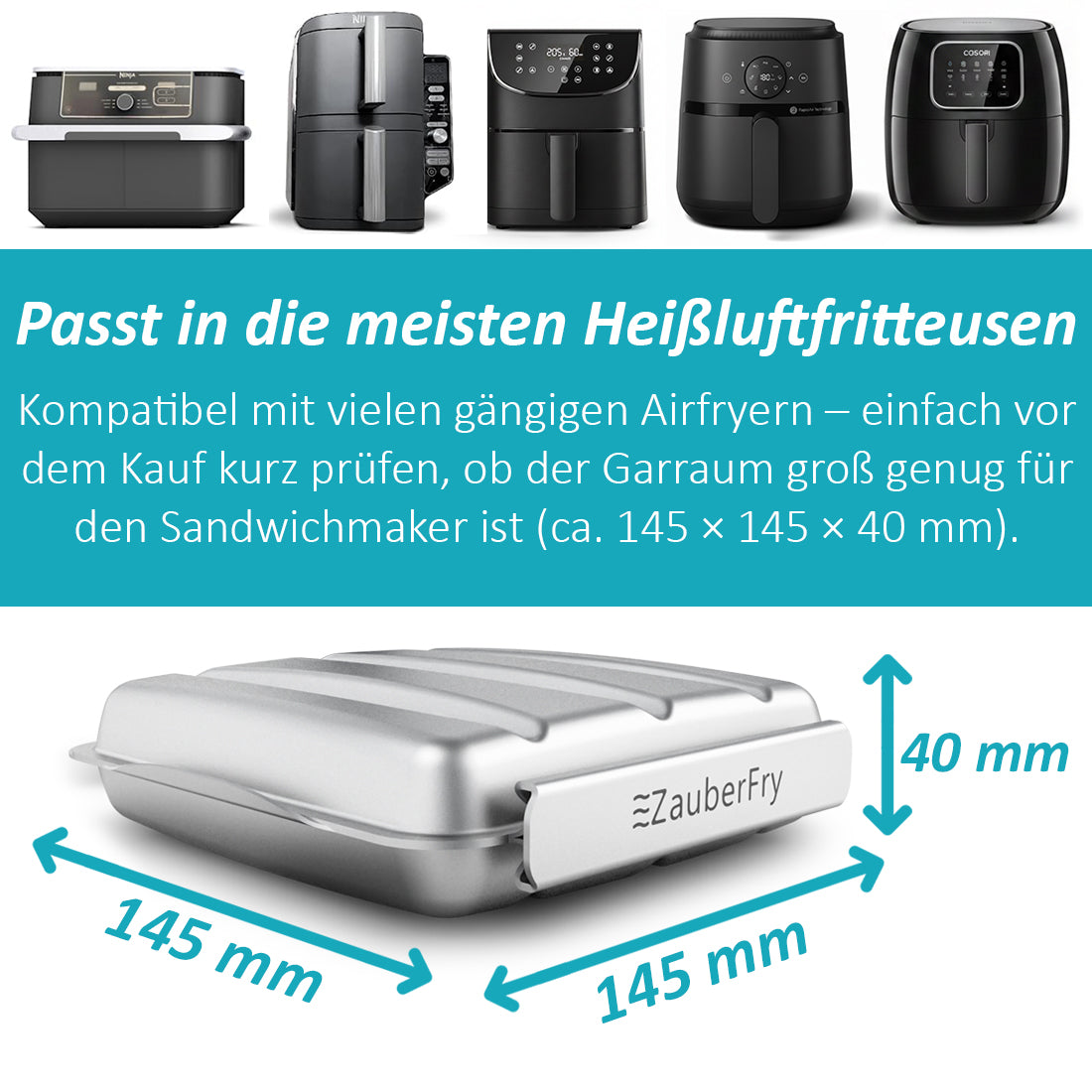Aufgrund hoher Nachfrage – Lieferung ab 29.12.2025 - ZauberFry Sandwichmaker - kompatibel mit Ninja, Cosori, Philips, Tefal u. v. m. Heißluftfritteusen, Airfryer, Toastie- & Panini-Form, Zubehör, Sandwich