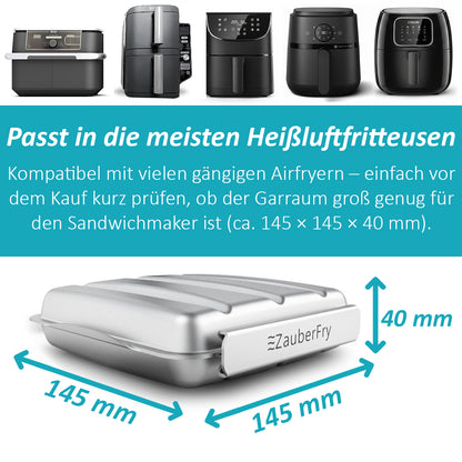 Aufgrund hoher Nachfrage – Lieferung ab 29.12.2025 - ZauberFry Sandwichmaker - kompatibel mit Ninja, Cosori, Philips, Tefal u. v. m. Heißluftfritteusen, Airfryer, Toastie- & Panini-Form, Zubehör, Sandwich