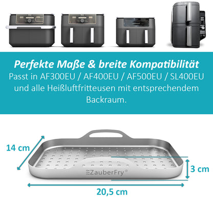ZauberFry 2er-Set Edelstahl-Pizzaeinsätze (rechteckig, gelocht) – kompatibel mit Ninja Heißluftfritteusen AF300EU / AF400EU / AF500EU / SL400EU – Pizzaeinsatz, Zubehör