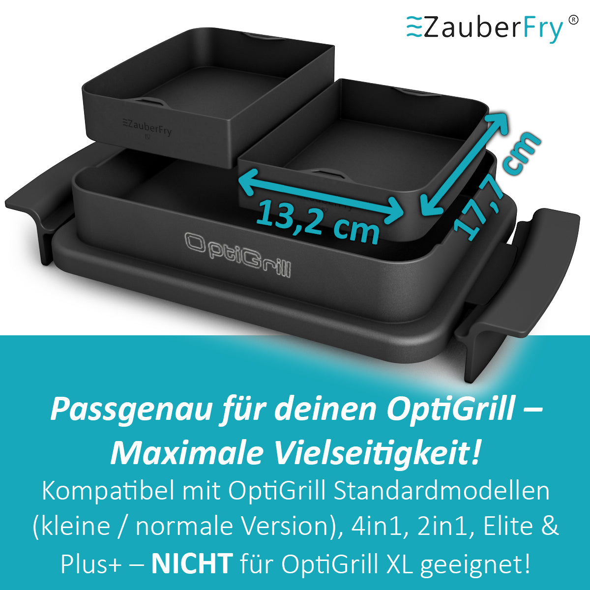 ZauberFry Backschalenteiler kompatibel mit Tefal OptiGrill, Elite, Plus +, Elite Plus, 4in1, 2in1 - 2 x Backschaleneinsatz aus Silikon, Zubehör, Backform