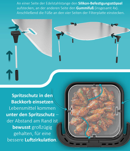 ZauberFry Spritzschutz, Effektiver Fettspritzschutz kompatibel mit Tefal Easy Fry XL Surface Heißluftfritteuse, Zubehör, Schutz für Heizspirale und Ventilator