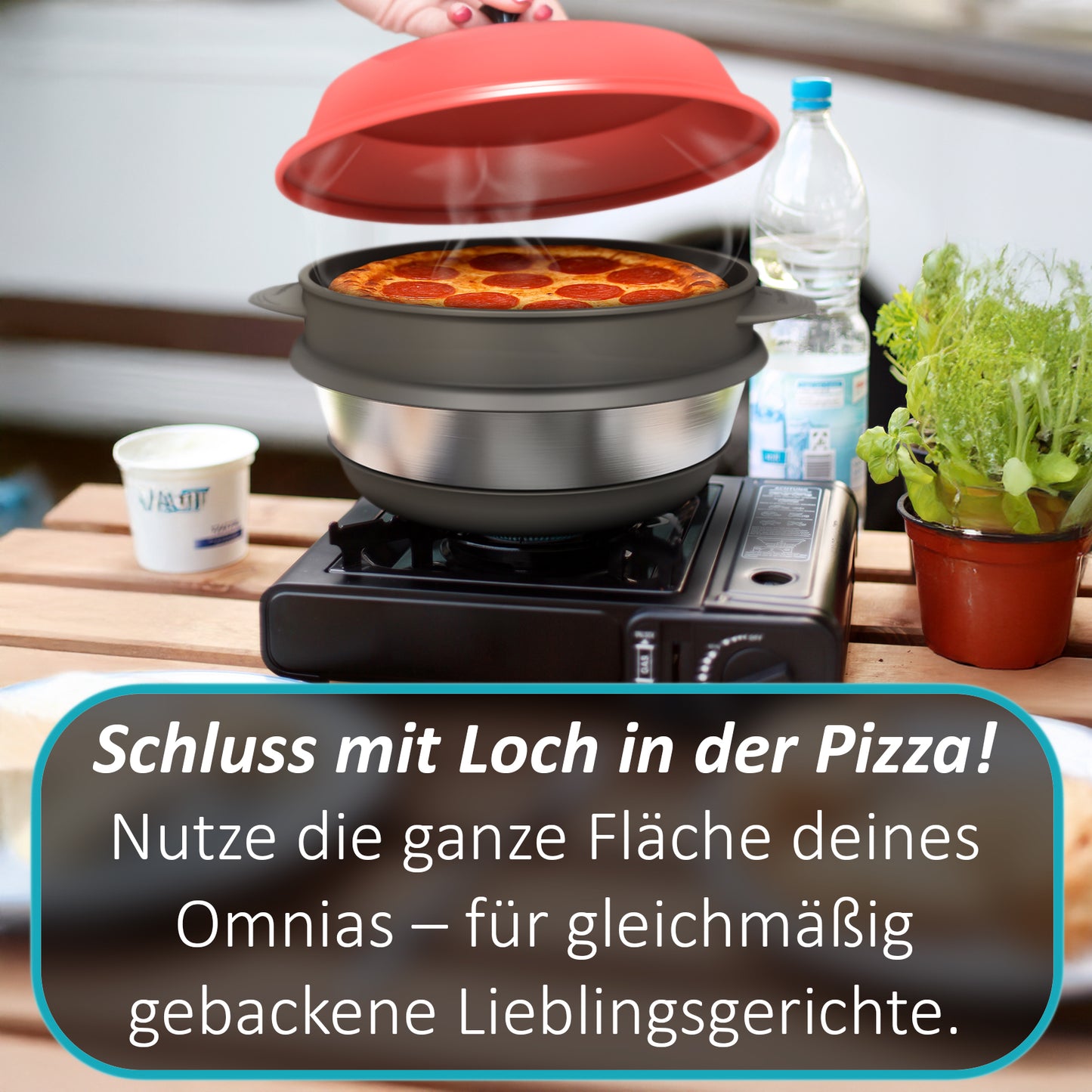Aufgrund starker Nachfrage: Lieferung ab dem 20.06.2025 – jetzt vorbestellen! - ZauberFry Pizzaaufsatz kompatibel mit Omnia Camping Backofen – Vollflächiger Backeinsatz aus Edelstahl & Silikon – Lebensmittelecht – Kein Loch in der Mitte – Für Pizza