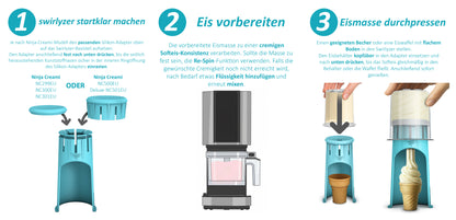 JETZT LIEFERBAR  Swirlyzer® Softeis Maker für Ninja Creami NC299EU NC300EU NC301EU, NC500EU, Deluxe NC501EU | zum Patent angemeldete Innovation | Einfacher Softeis-Spender für Zuhause | BPA Frei | Zubehör