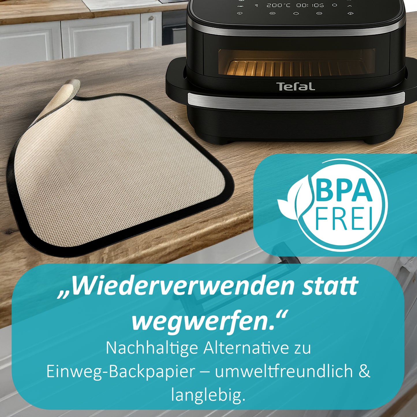 ZauberFry Dauerbackmatte Silikon Backmatte kompatibel mit Tefal Easy Fry XL Surface, Antihaft, Silikonmatte, Lebensmittelecht und Hitzebeständig, Zubehör für AirFryer