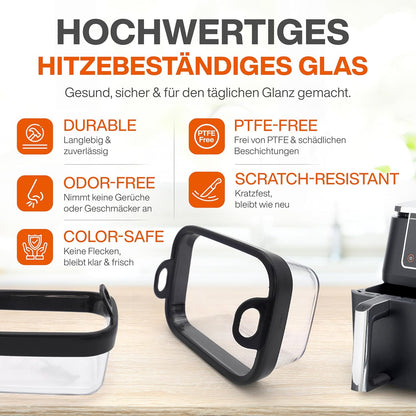 Glas Auflaufform für Airfryer mit Silikongriffen für Cosori, Ninja, Philips uvm