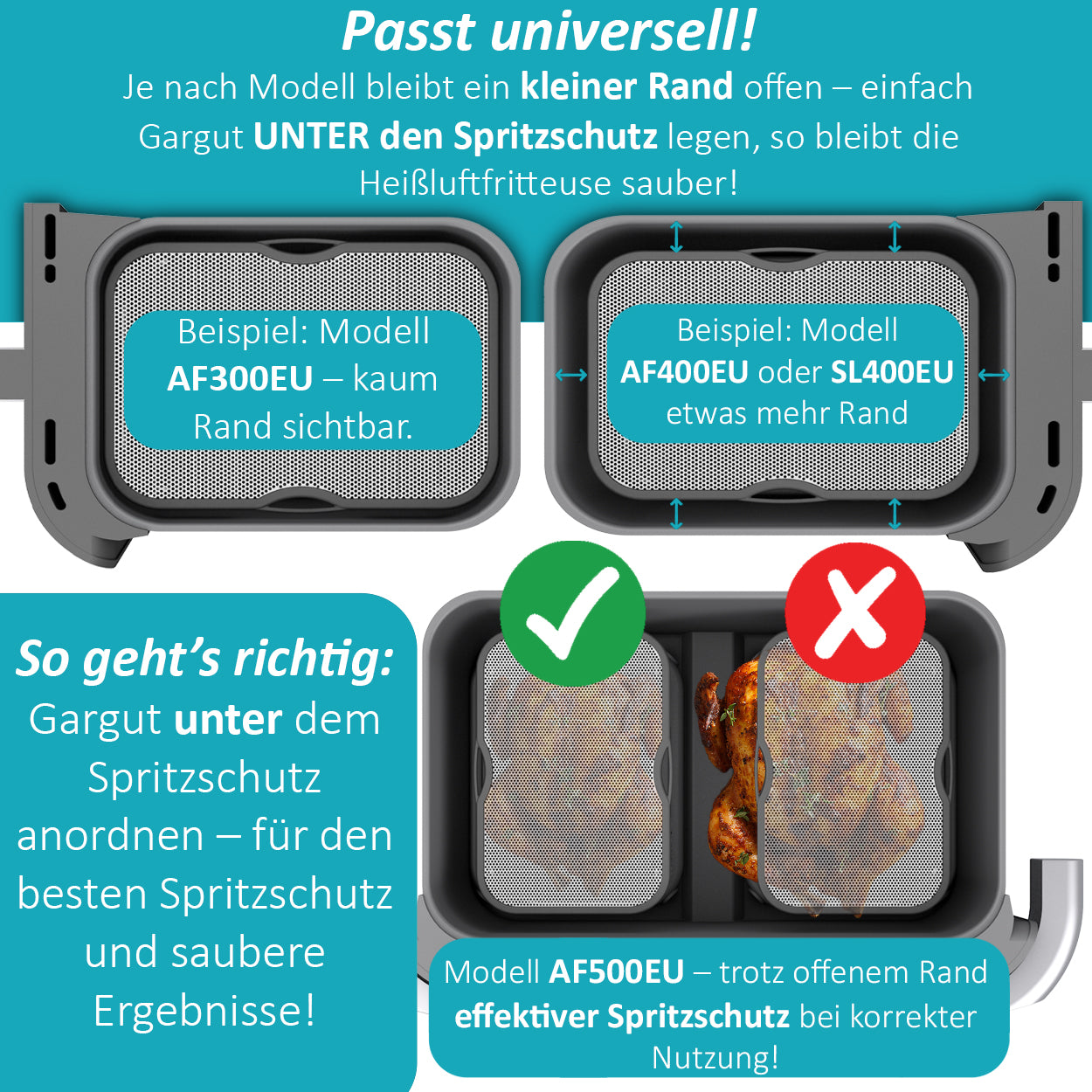 2x ZauberFry Universeller Spritzschutz mit abnehmbaren Füßen, effektiver Fettspritzschutz, kompatibel mit Ninja AF300EU, AF500EU, SL400EU und vielen weiteren Heißluftfritteusen, Zubehör