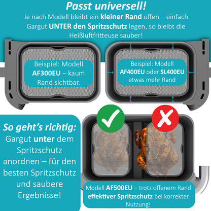 2x ZauberFry Universeller Spritzschutz mit abnehmbaren Füßen, effektiver Fettspritzschutz, kompatibel mit Ninja AF300EU, AF500EU, SL400EU und vielen weiteren Heißluftfritteusen, Zubehör