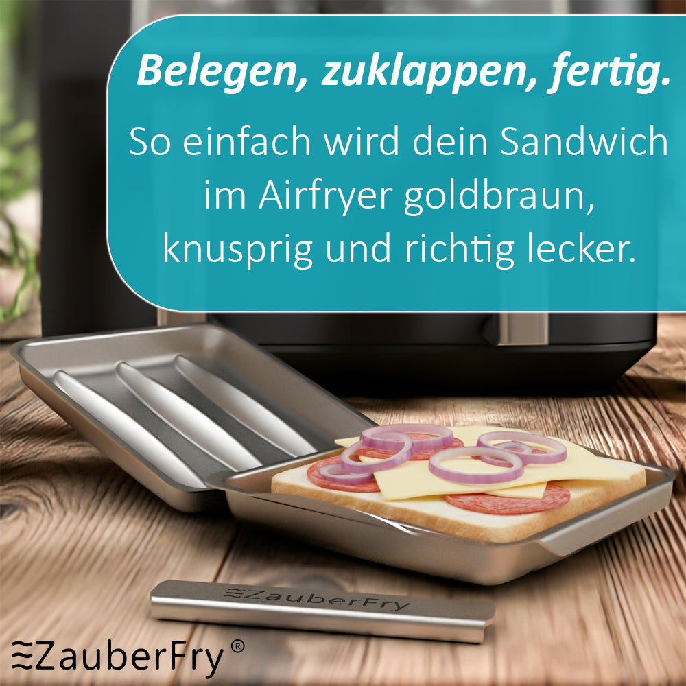 Aufgrund hoher Nachfrage – Lieferung ab 29.12.2025 - ZauberFry Sandwichmaker - kompatibel mit Ninja, Cosori, Philips, Tefal u. v. m. Heißluftfritteusen, Airfryer, Toastie- & Panini-Form, Zubehör, Sandwich