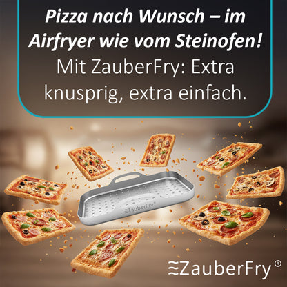 ZauberFry 2er-Set Edelstahl-Pizzaeinsätze (rechteckig, gelocht) – kompatibel mit Ninja Heißluftfritteusen AF300EU / AF400EU / AF500EU / SL400EU – Pizzaeinsatz, Zubehör