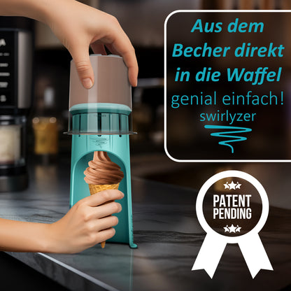 JETZT LIEFERBAR  Swirlyzer® Softeis Maker für Ninja Creami NC299EU NC300EU NC301EU, NC500EU, Deluxe NC501EU | zum Patent angemeldete Innovation | Einfacher Softeis-Spender für Zuhause | BPA Frei | Zubehör