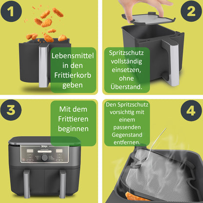 2x protection anti-éclaboussures ZauberFry, protection anti-éclaboussures de graisse efficace compatible avec friteuse à air chaud Ninja Foodi MAX Dual Zone AF400EU &amp; AF451EU, accessoires, protection pour serpentin de chauffage et ventilateur