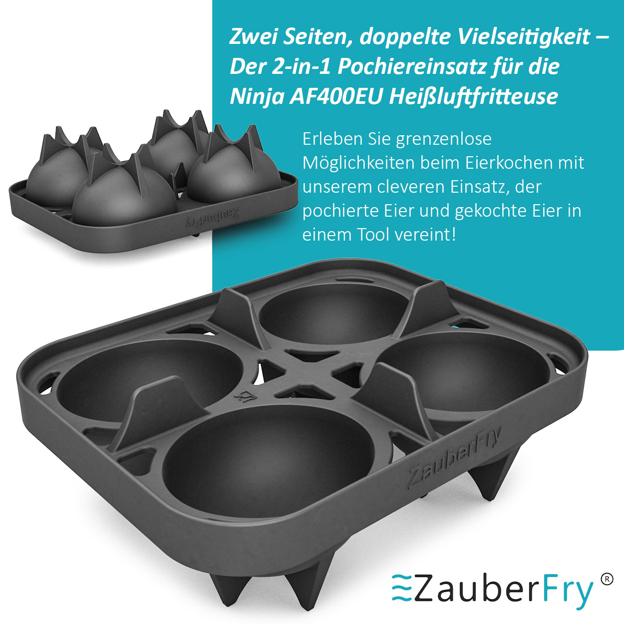 1 x ZauberFry 2-in-1 Pochiereinsatz und Eierkocher kompatibel mit Ninja AF400EU, AF451EU, AF500DE und SL400EU Heißluftfritteuse, Zubehör, Lebensmittelecht und Temperaturbeständig