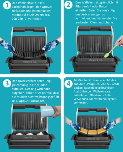 ZauberFry Waffeleinsatz kompatibel mit Tefal OptiGrill XL, Elite XL, Plus + XL, Elite Plus XL, Backschaleneinsatz aus Silikon, Belgische Waffeln, Zubehör