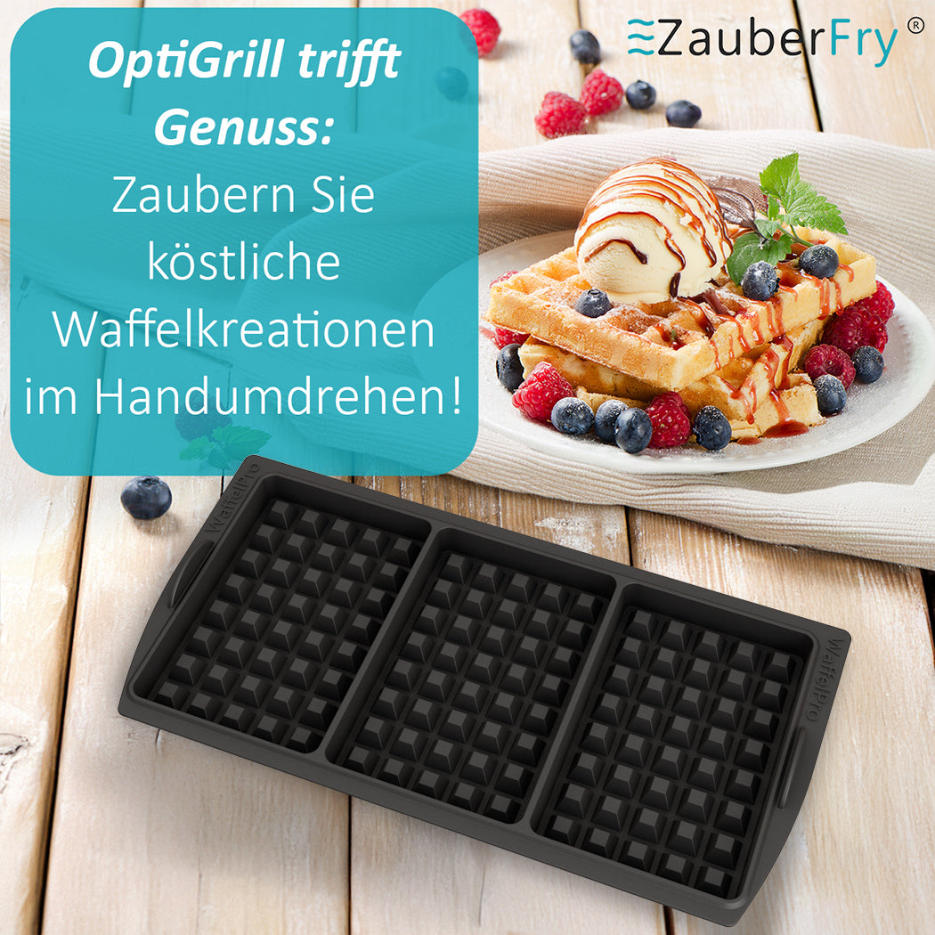 ZauberFry Waffeleinsatz kompatibel mit Tefal OptiGrill XL, Elite XL, Plus + XL, Elite Plus XL, Backschaleneinsatz aus Silikon, Belgische Waffeln, Zubehör