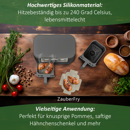 2x ZauberFry Tapis de Cuisson permanent en silicone compatible avec Ninja Foodi AF400EU, AF451EU, AF500DE, antiadhésif, tapis en silicone, adapté aux aliments et résistant à la chaleur, accessoires pour AirFryer 