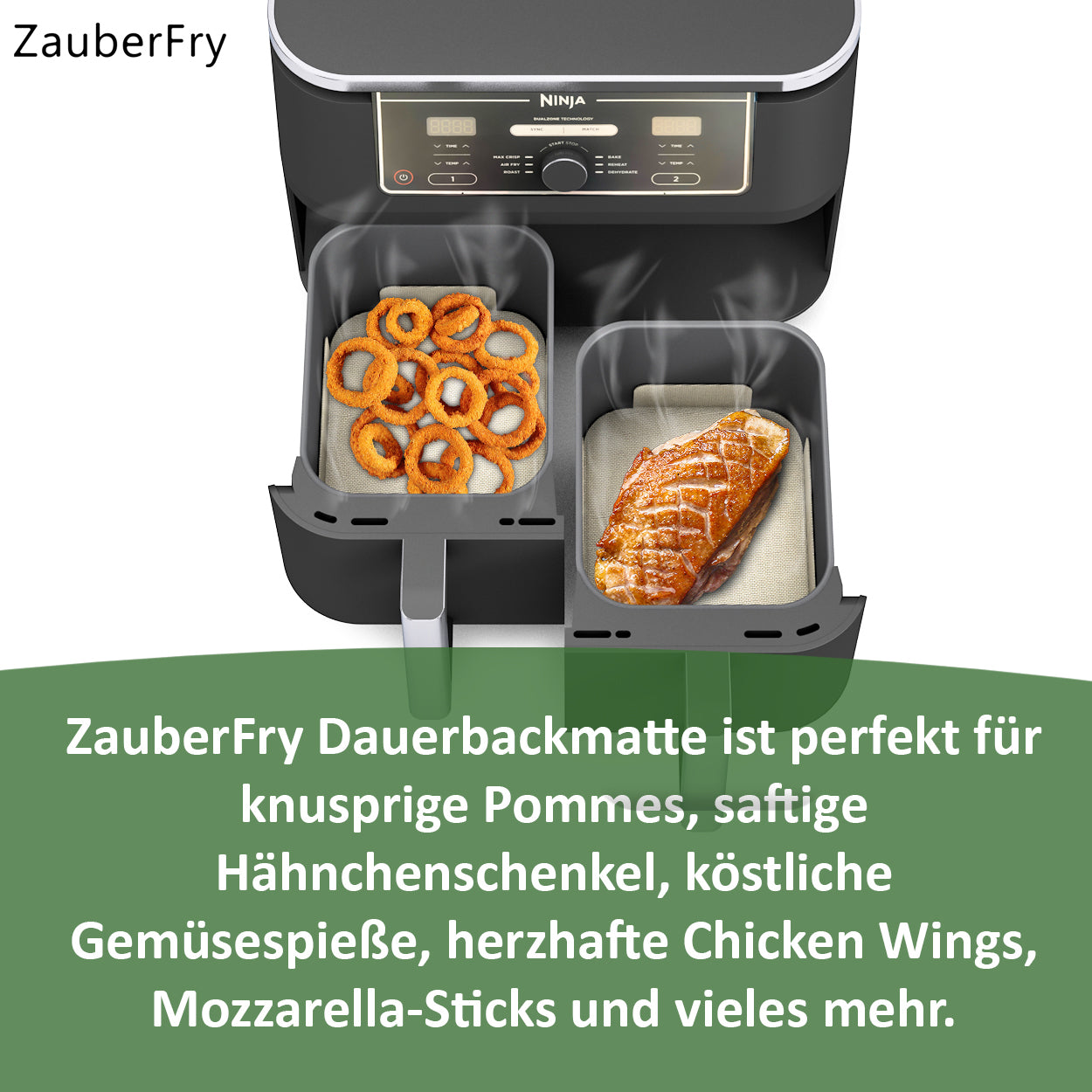 2x ZauberFry Tapis de Cuisson permanent en silicone compatible avec Ninja Foodi AF400EU, AF451EU, AF500DE, antiadhésif, tapis en silicone, adapté aux aliments et résistant à la chaleur, accessoires pour AirFryer 