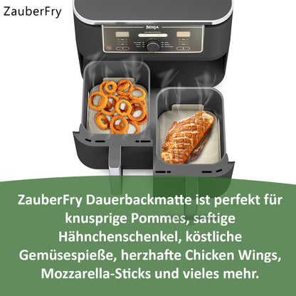 2x ZauberFry Tapis de Cuisson permanent en silicone compatible avec Ninja Foodi AF400EU, AF451EU, AF500DE, antiadhésif, tapis en silicone, adapté aux aliments et résistant à la chaleur, accessoires pour AirFryer 