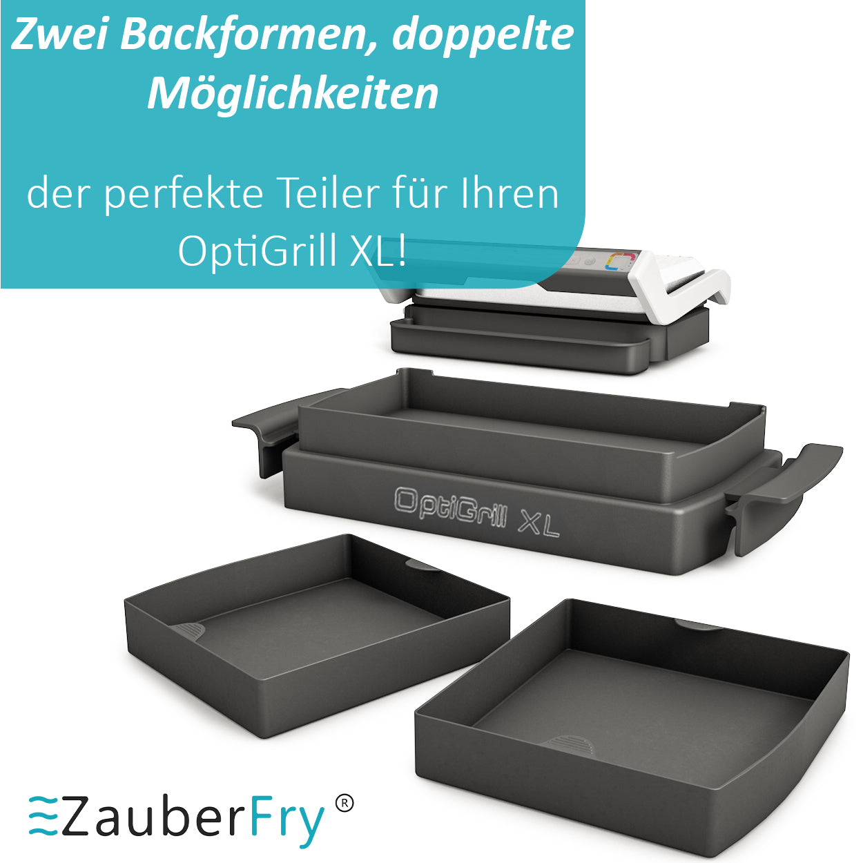 ZauberFry Backschalenteiler kompatibel mit Tefal OptiGrill XL, Elite XL, Plus + XL, Elite Plus XL, 2 x Backschaleneinsatz aus Silikon, Zubehör, Backform