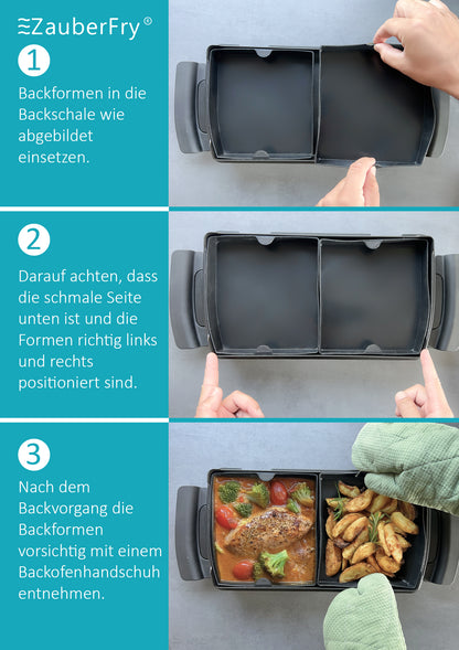 ZauberFry Backschalenteiler kompatibel mit Tefal OptiGrill XL, Elite XL, Plus + XL, Elite Plus XL, 2 x Backschaleneinsatz aus Silikon, Zubehör, Backform