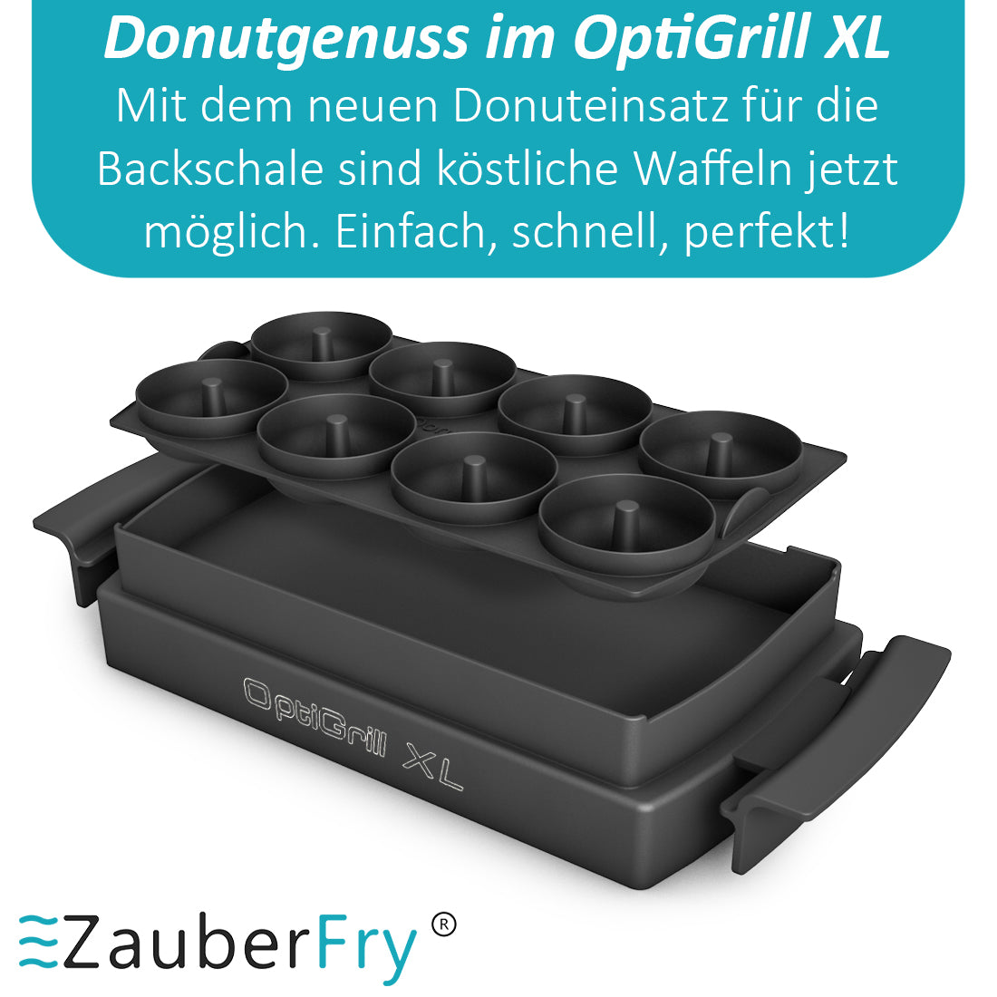 ZauberFry Donuteinsatz kompatibel mit Tefal OptiGrill XL, Elite XL, Plus + XL, Elite Plus XL, Backschaleneinsatz aus Silikon, 8 Donuts, Zubehör (Donuteinsatz, Für OptiGrill XL)
