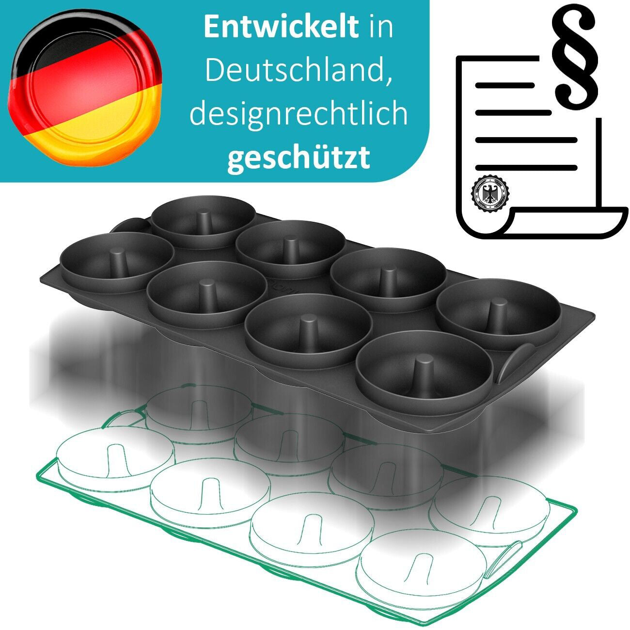 ZauberFry Donuteinsatz kompatibel mit Tefal OptiGrill XL, Elite XL, Plus + XL, Elite Plus XL, Backschaleneinsatz aus Silikon, 8 Donuts, Zubehör (Donuteinsatz, Für OptiGrill XL)
