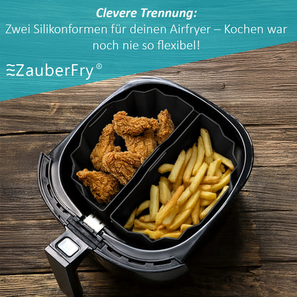 ZauberFry DUAL Silikonform für Heißluftfritteuse AirFryer kompatibel mit Philips, Cosori und viele mehr, Lebensmittelecht, Temperaturbeständig, anstelle Backpapier, Backform, Silikoneinsatz, Zubehör