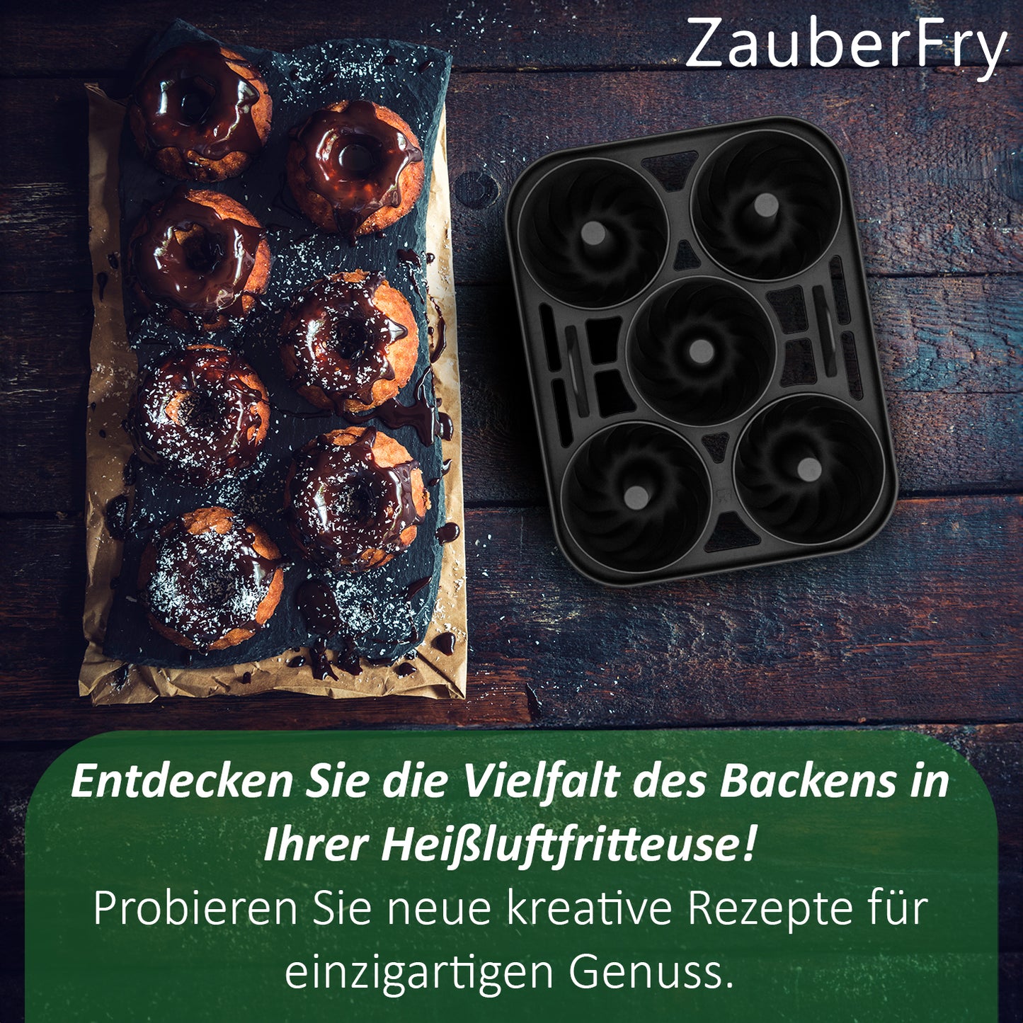 2 x ZauberFry Mini Gugelhupf Backform, kompatibel mit Ninja AF400EU, AF451EU, AF500DE und SL400EU Heißluftfritteuse, Zubehör, Kuchen, Muffins, Brownies Backen